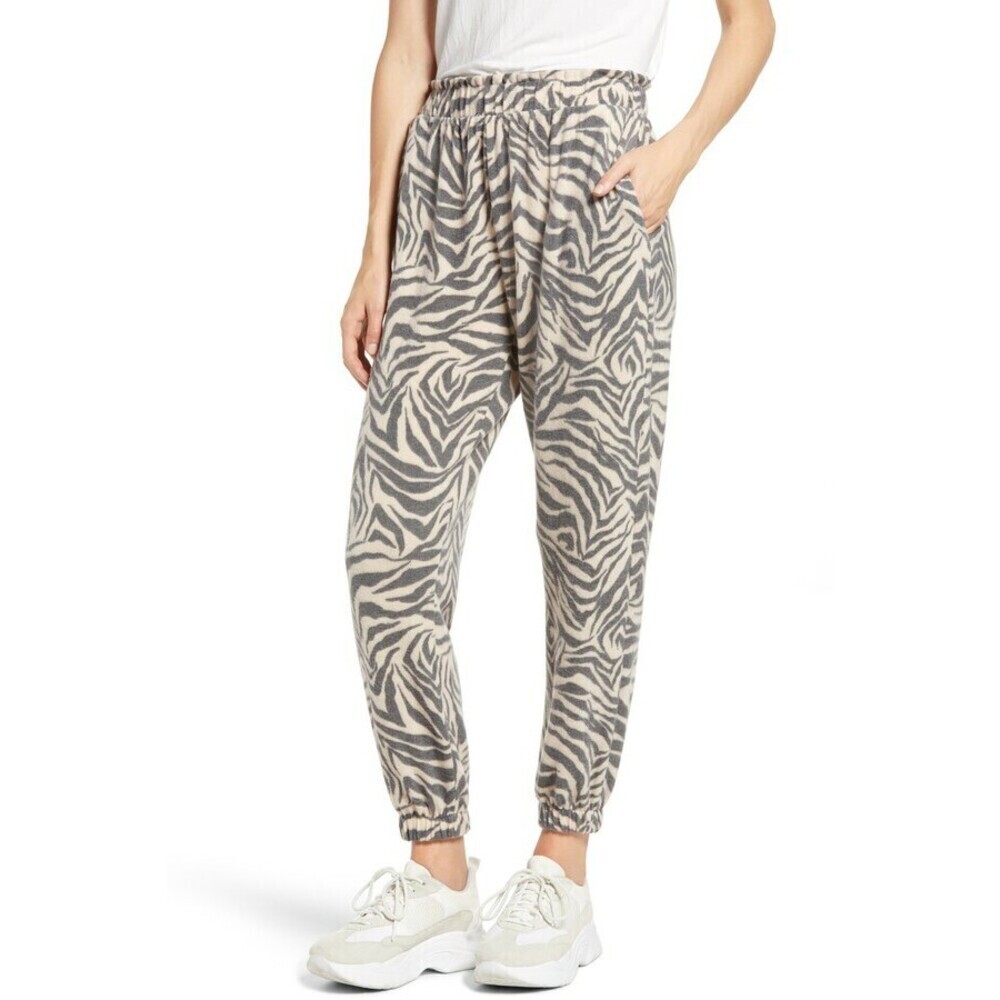 La La Land Women's Brushed Fleece Texture Zebra Print Joggers Size S Made in USA